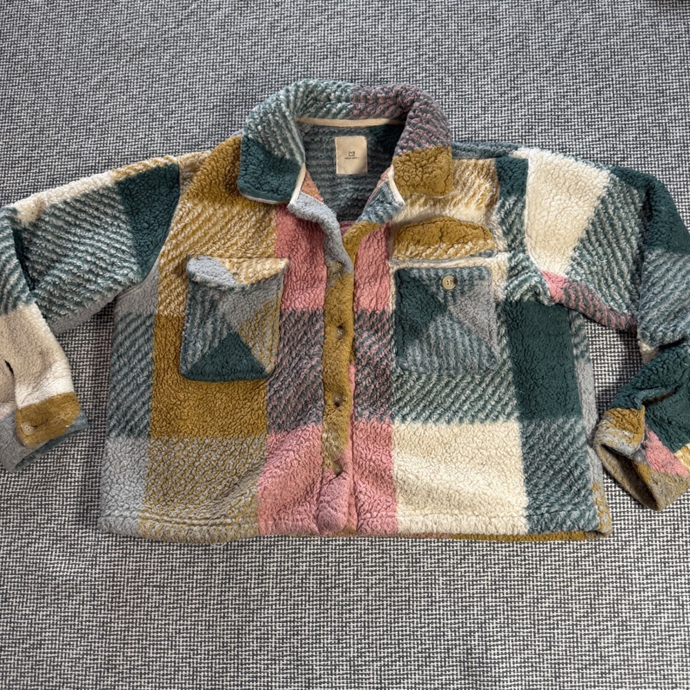 Thread Supply Patchwork Sherpa Fleece Plaid Shirt Jacket Shacket Multi Color XL